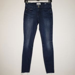 Frame Denim Le Skinny De Jeanne Raw Hem in Bladwin Dark Wash Women's 26